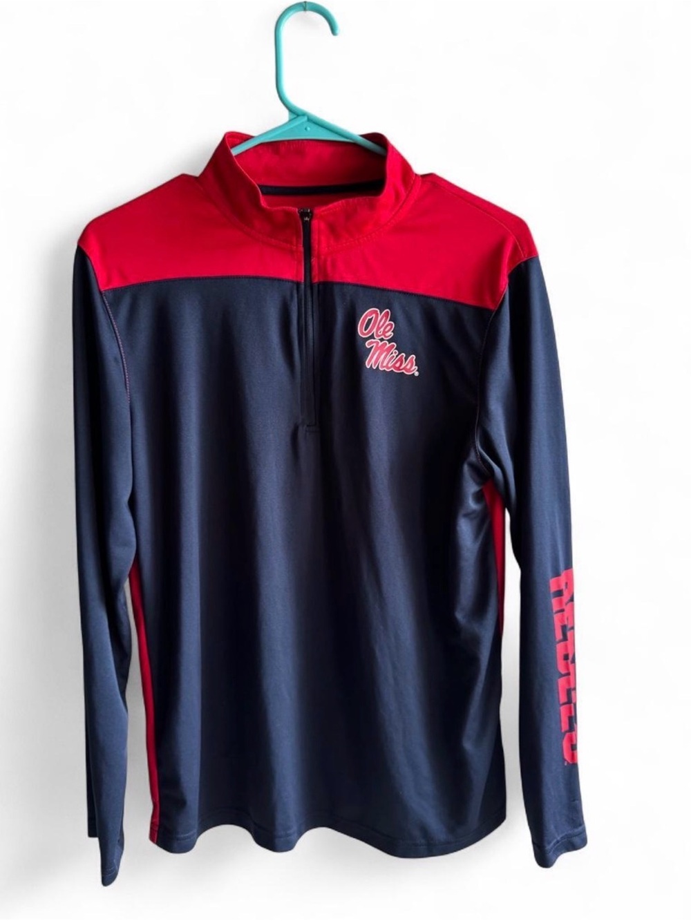 Colosseum Navy and Red Ole Miss Quarter-Zip Long Sleeve Swim Rash Guard